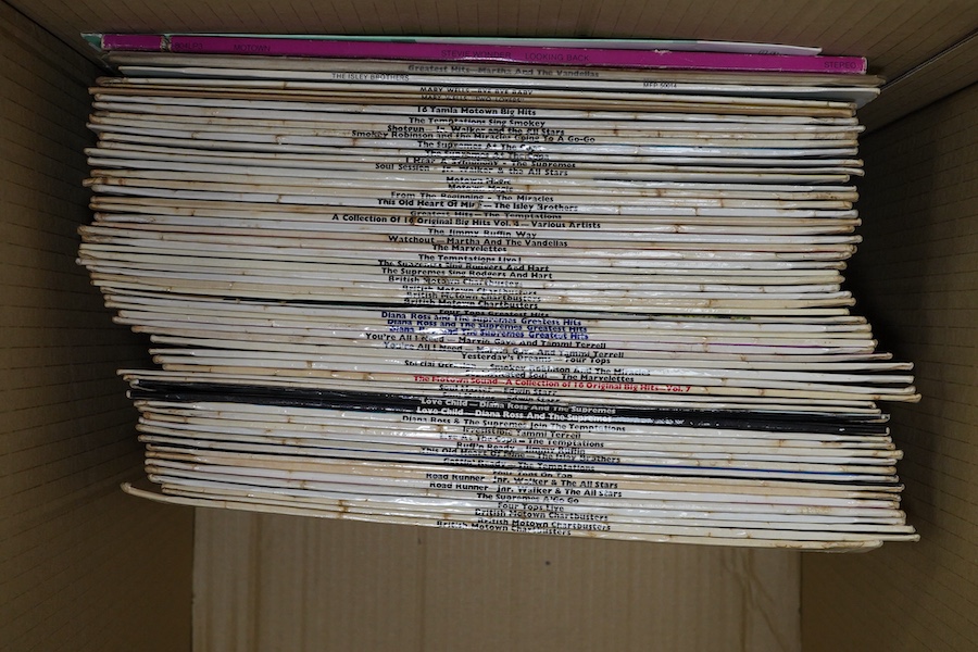 Fifty-two LP record albums, mostly Motown related, artists include; Mary Wells, the Temptations, the Supremes, Marvin Gaye, Four Tops, Jr. Walker, etc. Condition - fair to good.